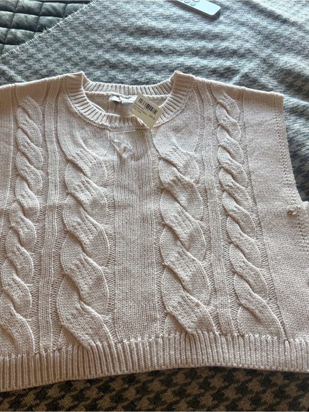 HYFVE Cable Knit Crewneck Sweater Vest in Cream